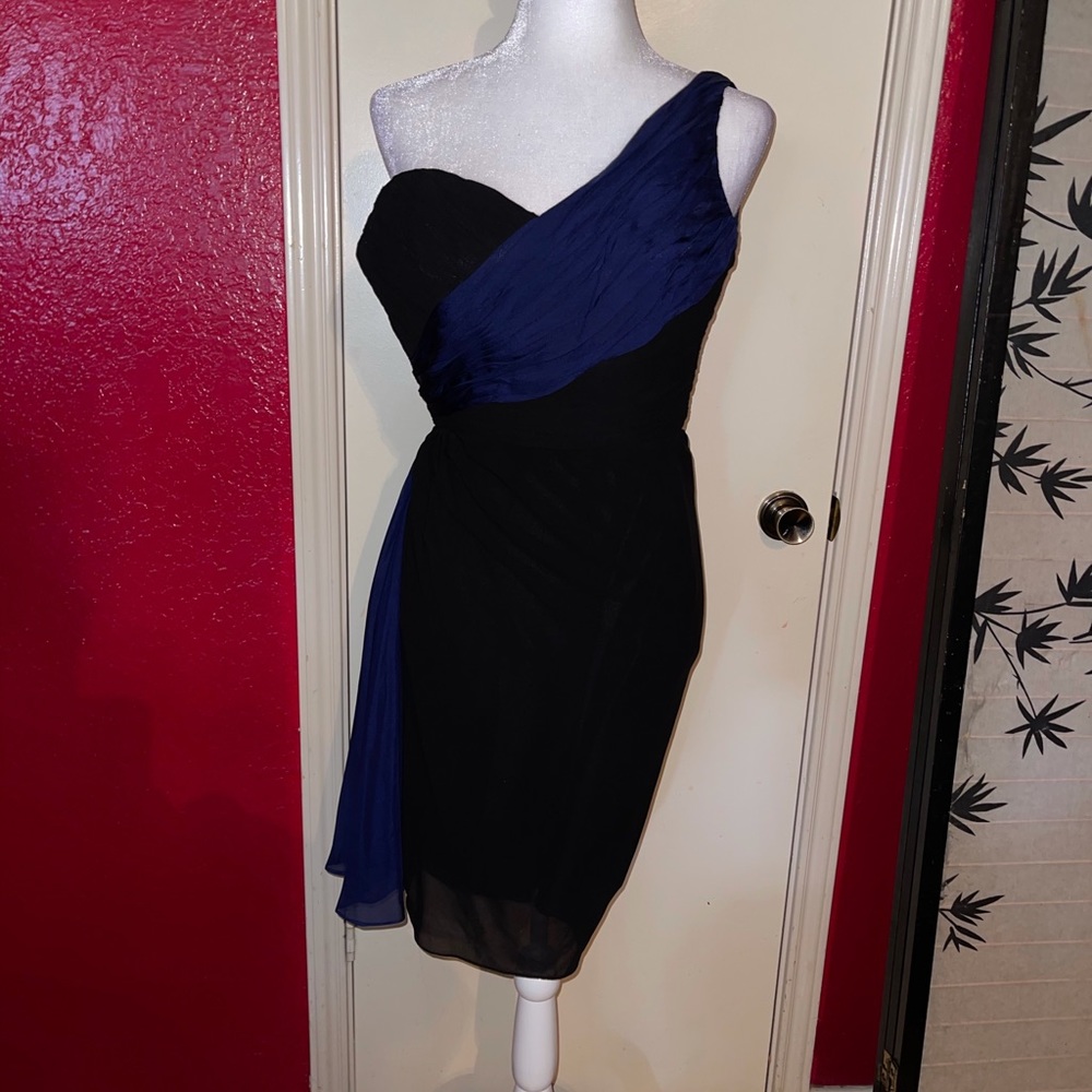 Badgley Mischka One shoulder 100% Silk Cocktail Dress